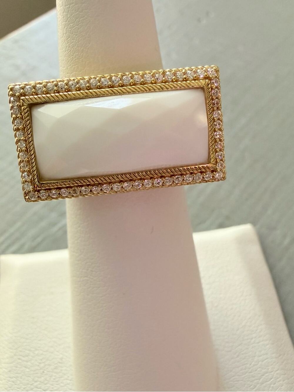 Judith Ripka 925 Sterling Silver 14K Gold Clad Rope-Edged Statement Ring NEW 5
